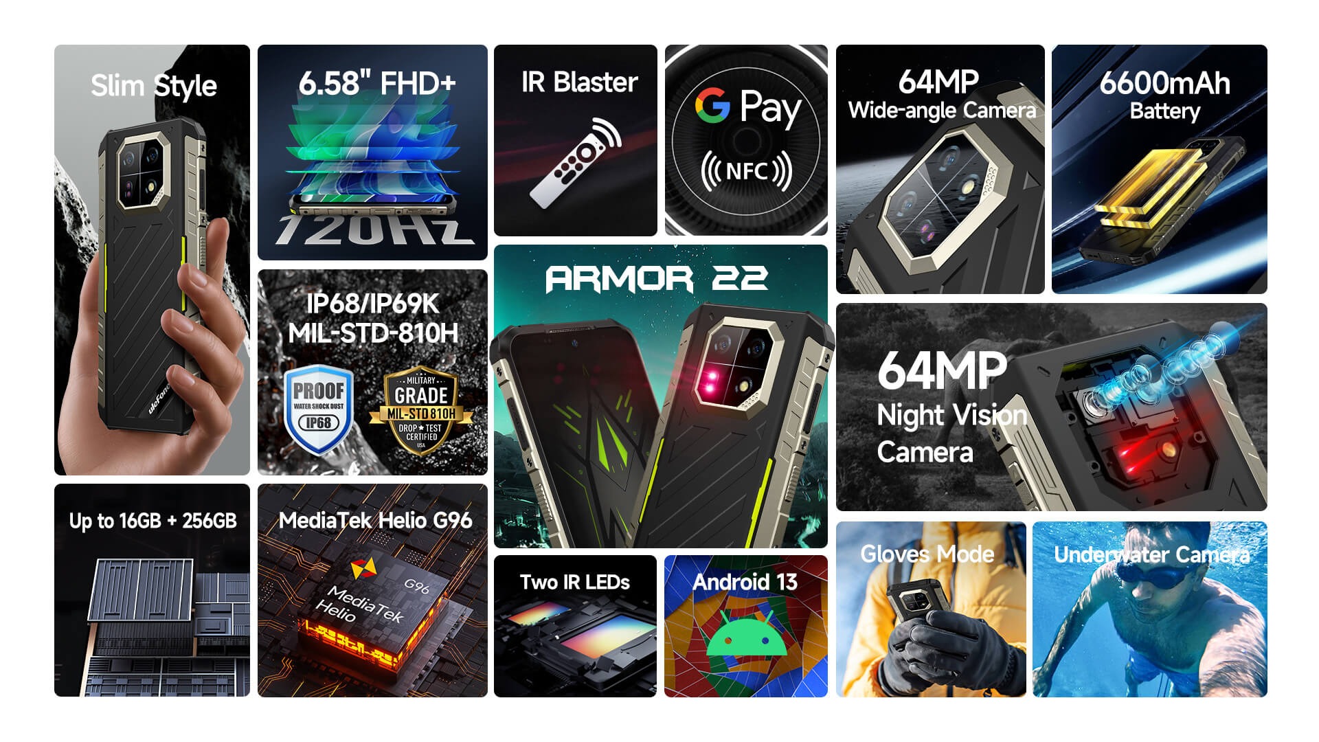 Ulefone Armor 22 8GB RAM 256GB 4G 6600 mAh Black Green